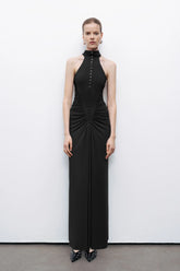 Halter Neck Maxi Dress with Drape Details